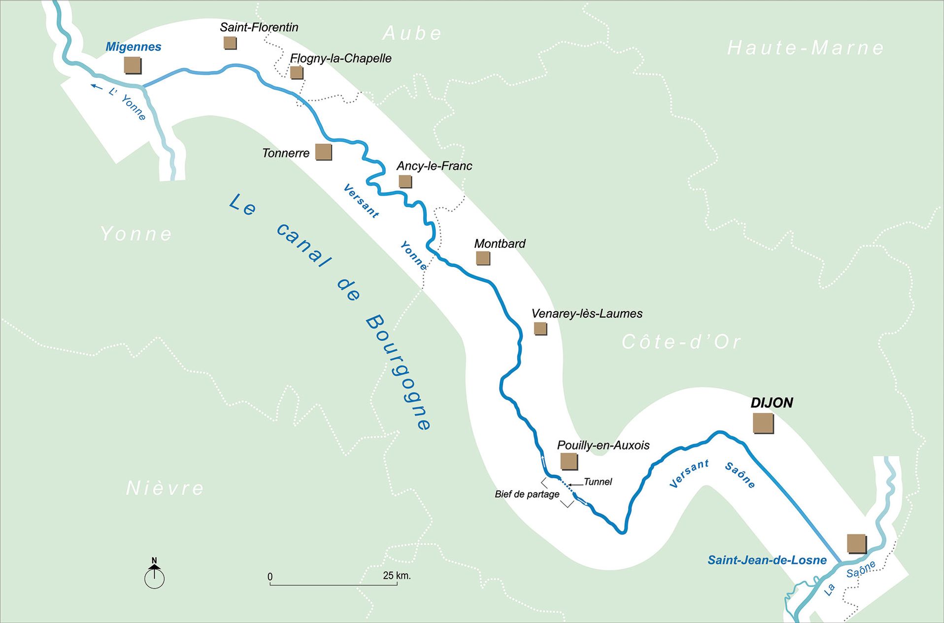 Carte générale du canal de Bourgogne.