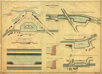 Canal de Bourgogne&nbsp;: «&nbsp;Ports et bassins&nbsp;». Archives départementales de la Côte-d'Or, SM 22520, réutilisation soumise à conditions.