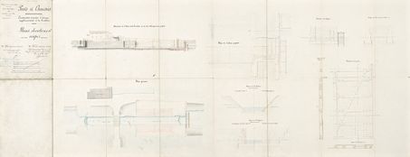 Seille canalisée&nbsp;: «&nbsp;Construction de portes d'écluse supplémentaires à la Truchère&nbsp;: plans élévations et coupes&nbsp;», par Foltz, ingénieur ordinaire, le 1er mars 1854, visé par Fournier. Avec maison et sas de profil.
VNF-direction territoriale Centre-Bourgogne