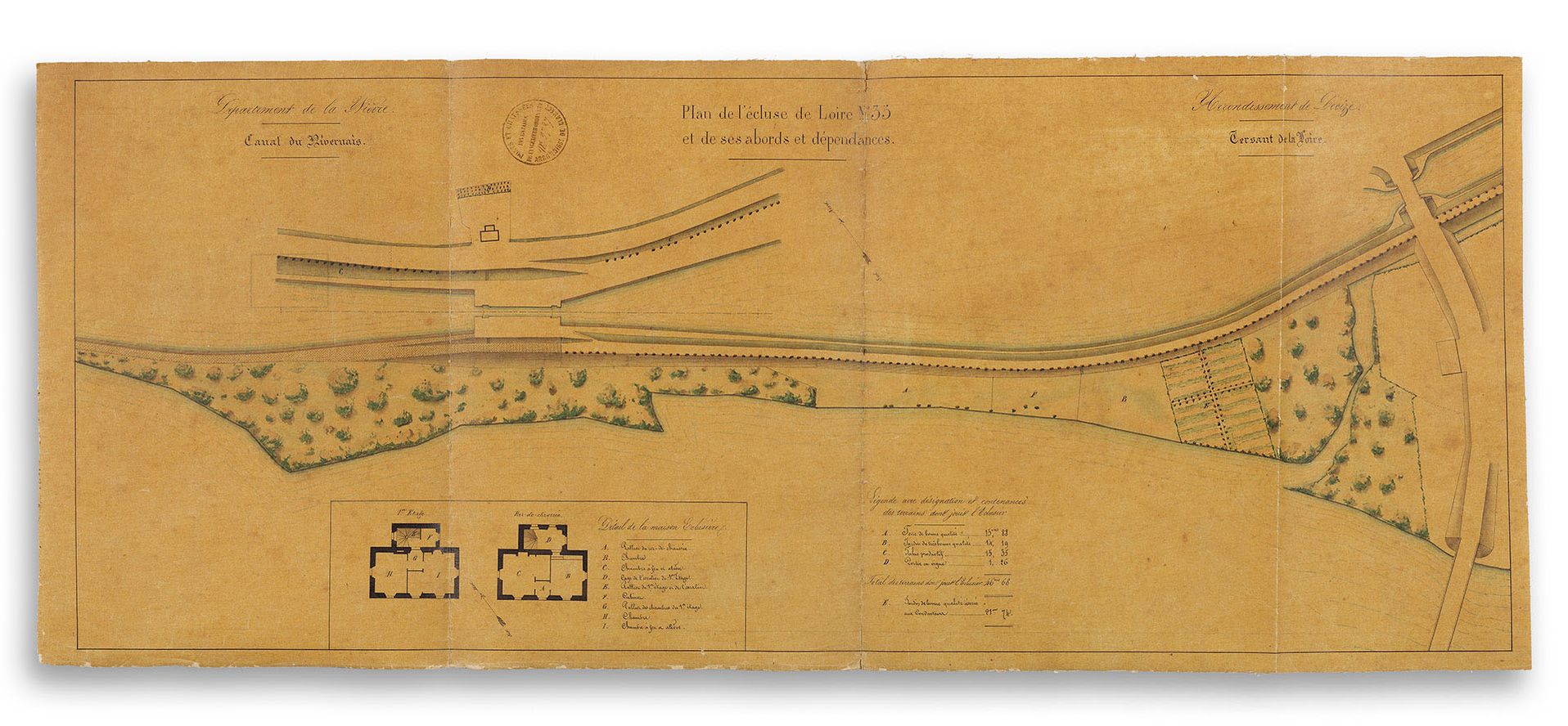 « Plan de l'écluse de Loire n°35 et de ses abords et dépendances », bief 35 du versant Loire à Saint-Léger-des-Vignes. VNF-direction territoriale Centre-Bourgogne&nbsp;; Subdivision de Corbigny.