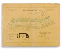 «&nbsp;Plan de l'écluse double de Marré n°10 & 9 et de ses abords et dépendances&nbsp;». Plan général du site d'écluse et détail de la maison éclusière. 
VNF-direction territoriale Centre-Bourgogne&nbsp;, subdivision de Corbigny.