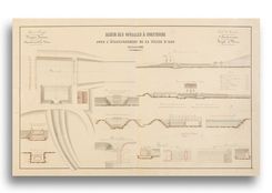 «&nbsp;Dessin des ouvrages à construire pour l'établissement de la prise d'eau de la rigole d'Yonne&nbsp;». Archives départementales de la Nièvre, 60 J 4.