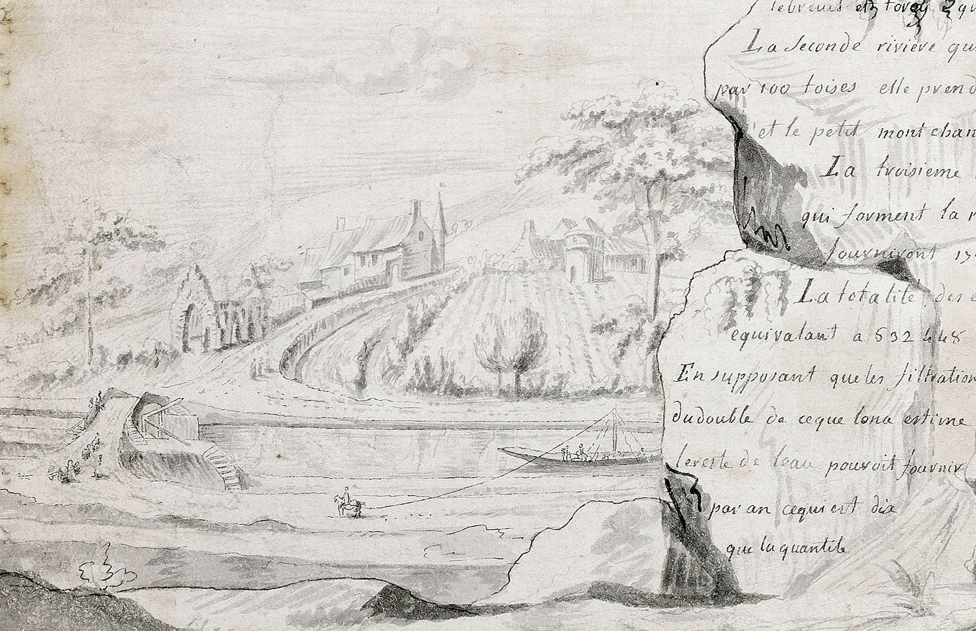 «&nbsp;Idée générale du projet du canal du Charollais&nbsp;» d’Emiland-Marie Gauthey, 1782. Détail. Archives départementales de Saône-et-Loire, C SUP CC 368 / 4ème feuille.