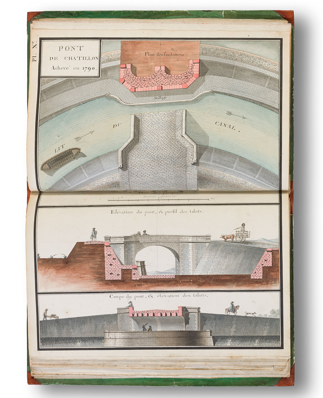 «&nbsp;Pont de Châtillon, achevé en 1790&nbsp;». Planche Xe de la «&nbsp;Description du canal du Nivernais tel qu'il a été projeté pour la navigation du Bois, suivie d'un projet économique pour son extension tendant à la faire servir au commerce en général&nbsp;». Par le Sieur Hageau, Ingénieur en second dudit canal. 1790. Archives départementales de la Nièvre, 1 J 106.